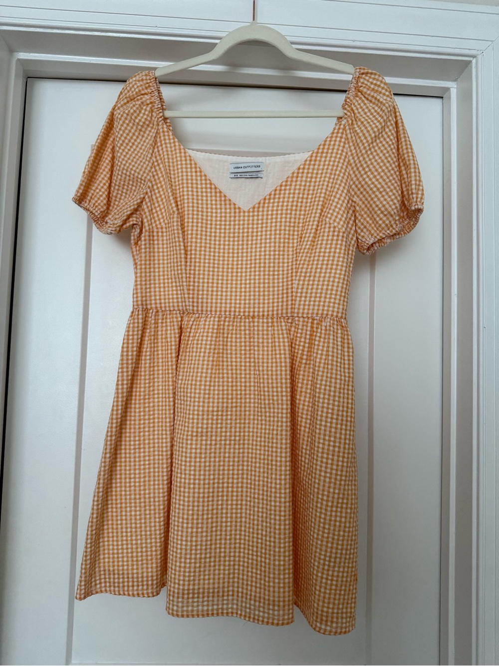 Orange Gingham Puff Sleeve Dress